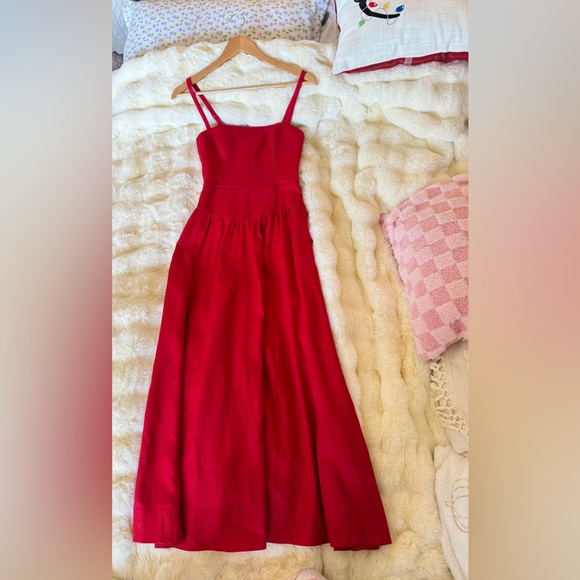 Reformation Katarin Linen Dress In Lipstick, brand new without tags, never worn. - Picture 7 of 13